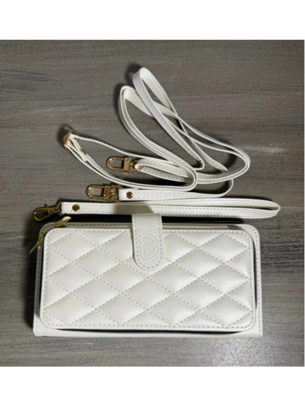 NIBWhite wallet Case iPhone 16 Pro 6.3” Zipper Card Holder Shoulder Strap Xbody